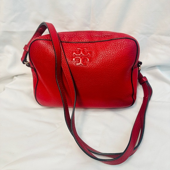 Tory Burch Red Pebbled Leather Crossbody Bag